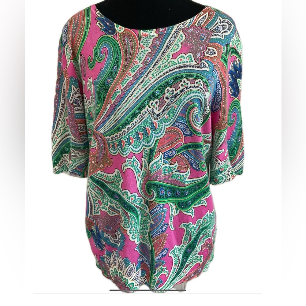Lauren Ralph Lauren Pink & Green  Lightweight Paisley Pullover .